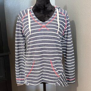 Columbia PFG Womens Hoodie Medium Striped Hooded Pullover V-Neck Long Sleeve